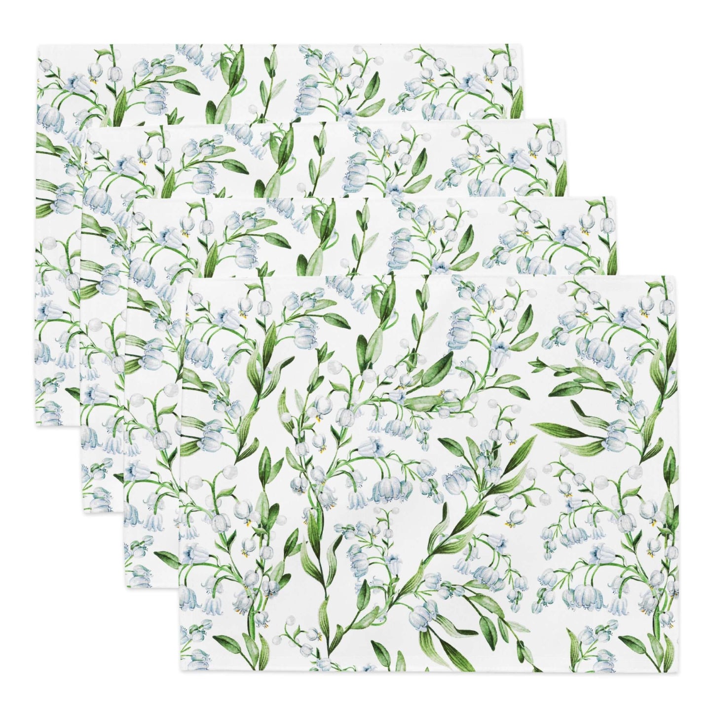 Lily Of The Valley PLACEMAT Set featuring delicate watercolor floral design with white and green tones.