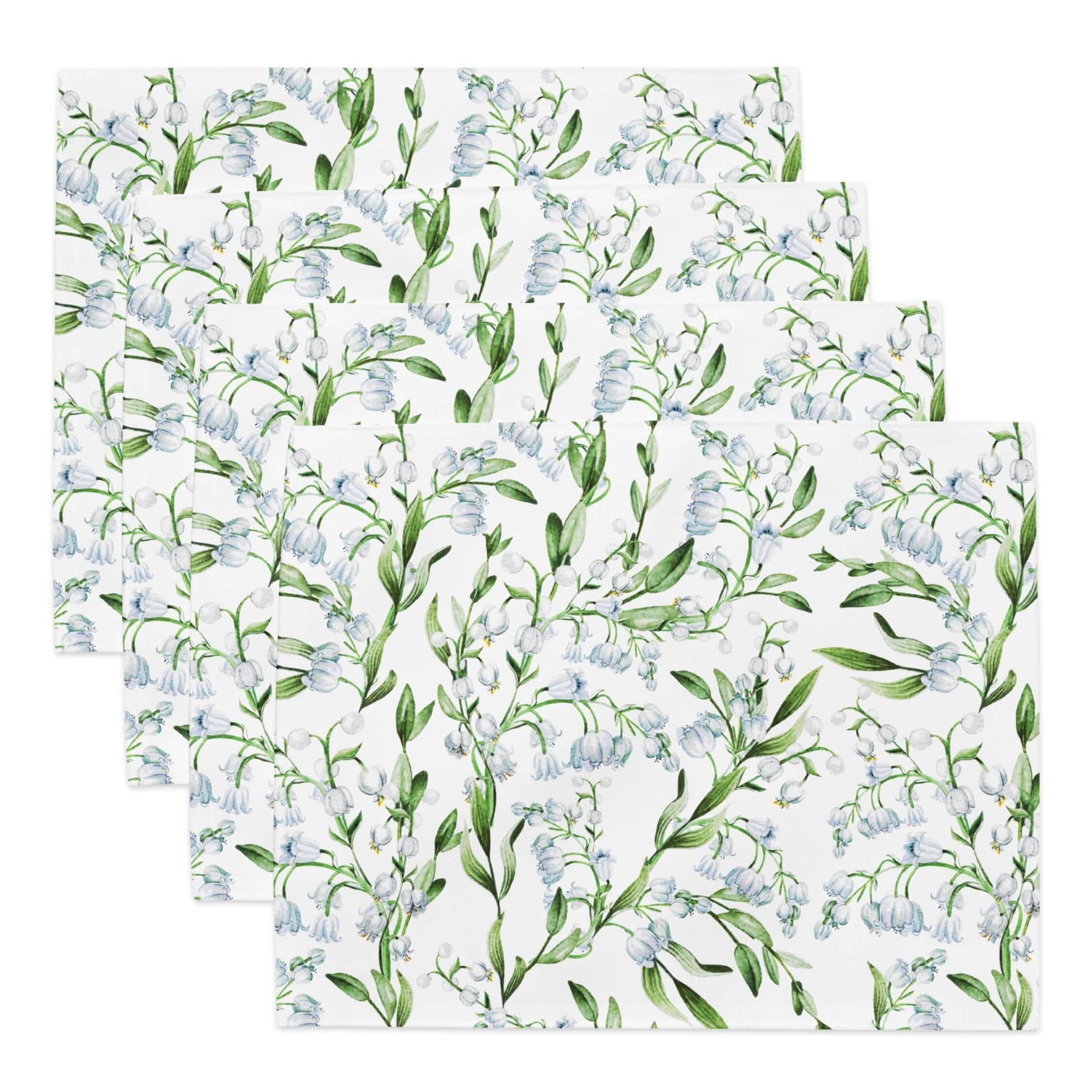 Lily Of The Valley PLACEMAT Set featuring delicate watercolor floral design with white and green tones.