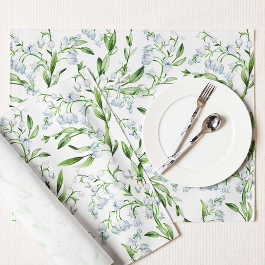Lily Of The Valley PLACEMAT Set featuring hand-illustrated floral design, perfect for spring table settings.