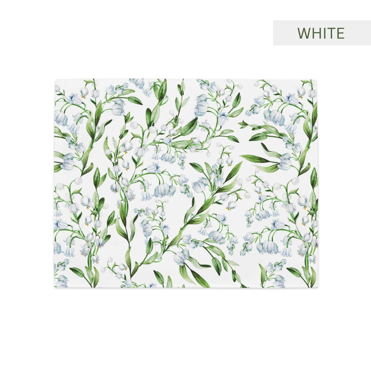 Lily Of The Valley PLACEMAT Set in white with hand-illustrated floral design featuring delicate Lily of the Valley flowers.