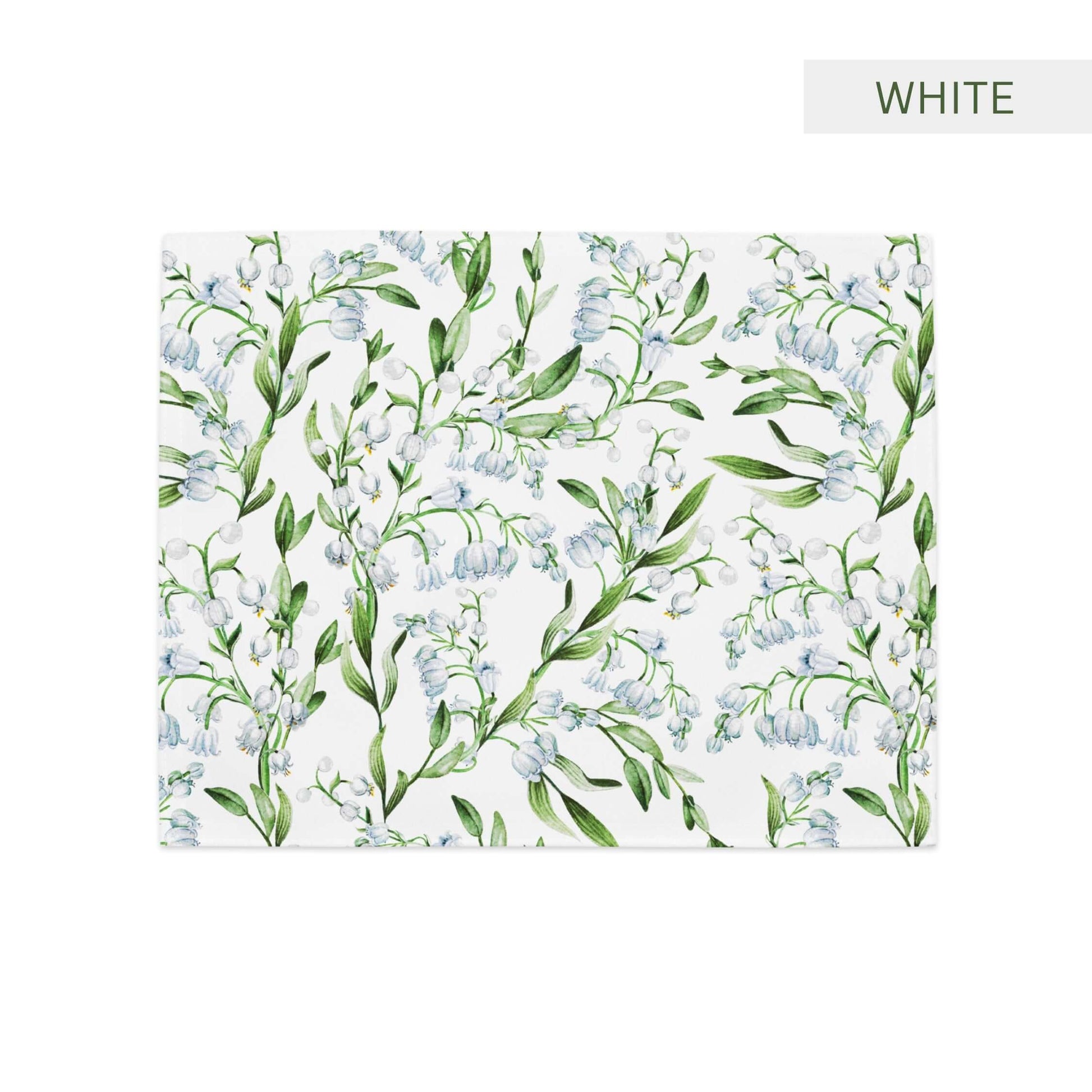 Lily Of The Valley PLACEMAT Set in white with hand-illustrated floral design featuring delicate Lily of the Valley flowers.