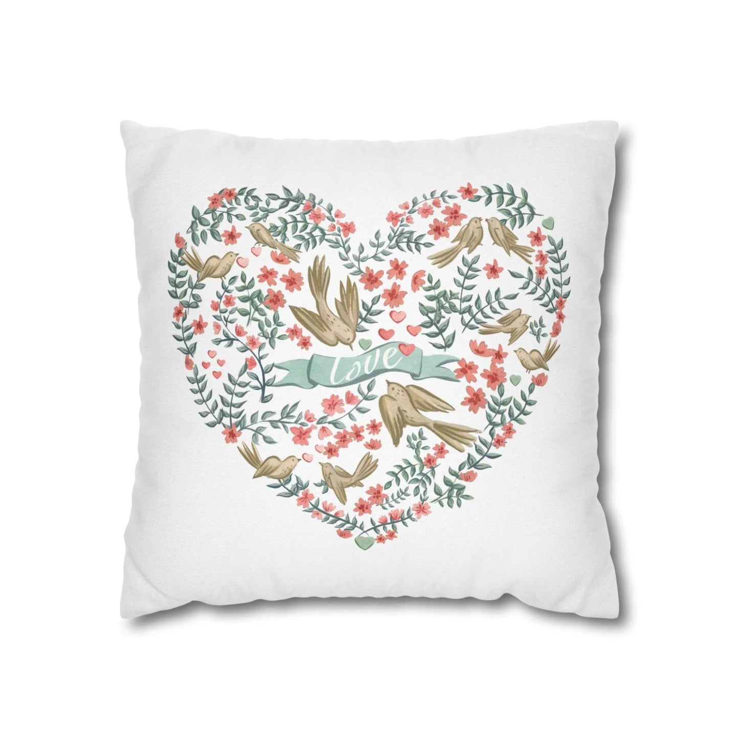  Love Birds Valentine pillow from Blue Water Songs featuring love birds in botanical style