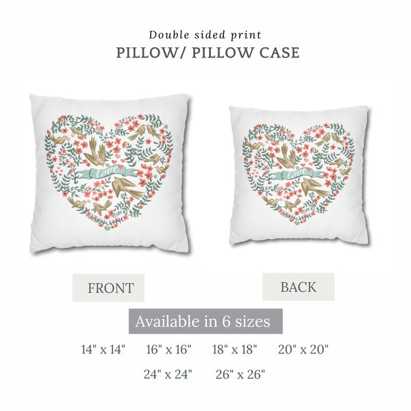 Watercolor Love Birds and Floral Valentine Pillow & Cover | SPRING25PLW01