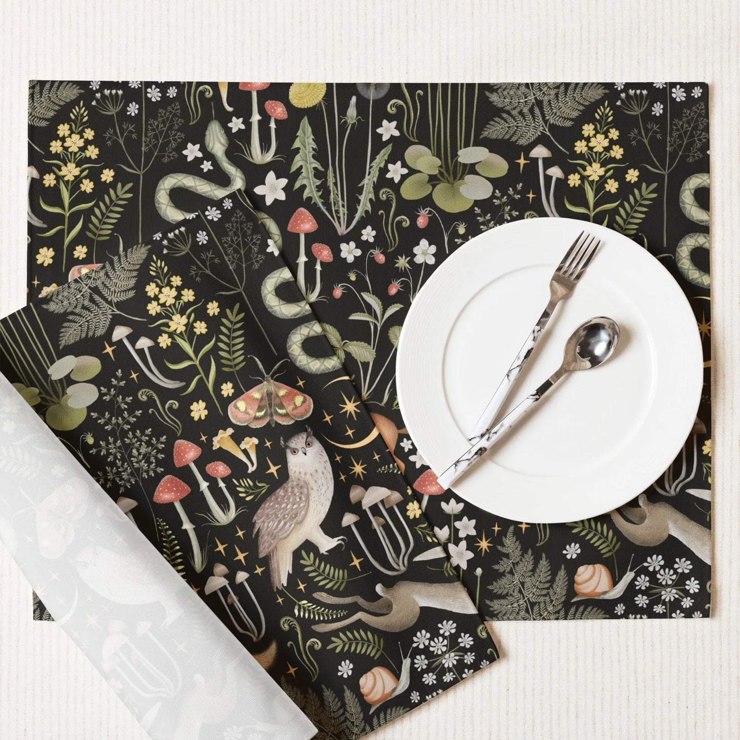 Magic Forest PLACEMATS from Blue Water Songs with plate, fork and spoon