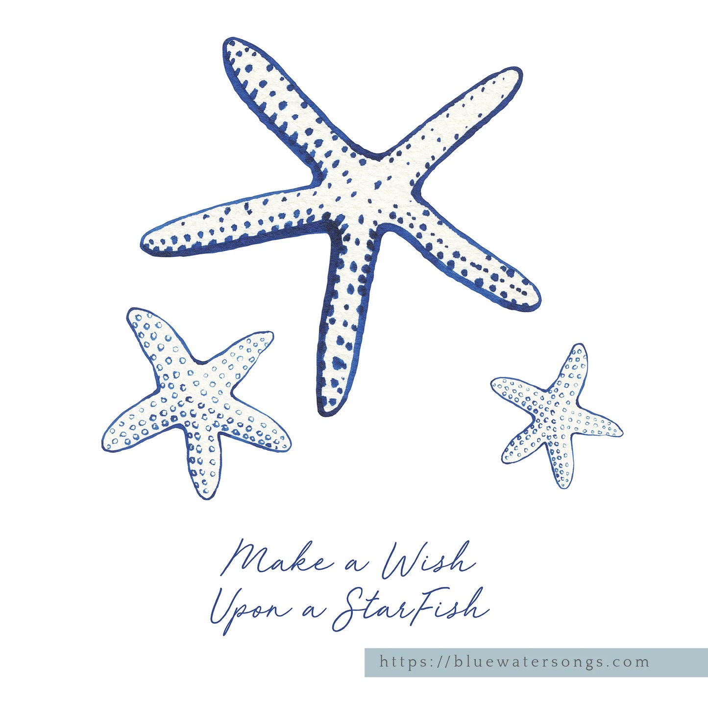 Coastal prints featuring blue starfish illustrations with a quote 'Make a Wish Upon a StarFish' in artistic font.
