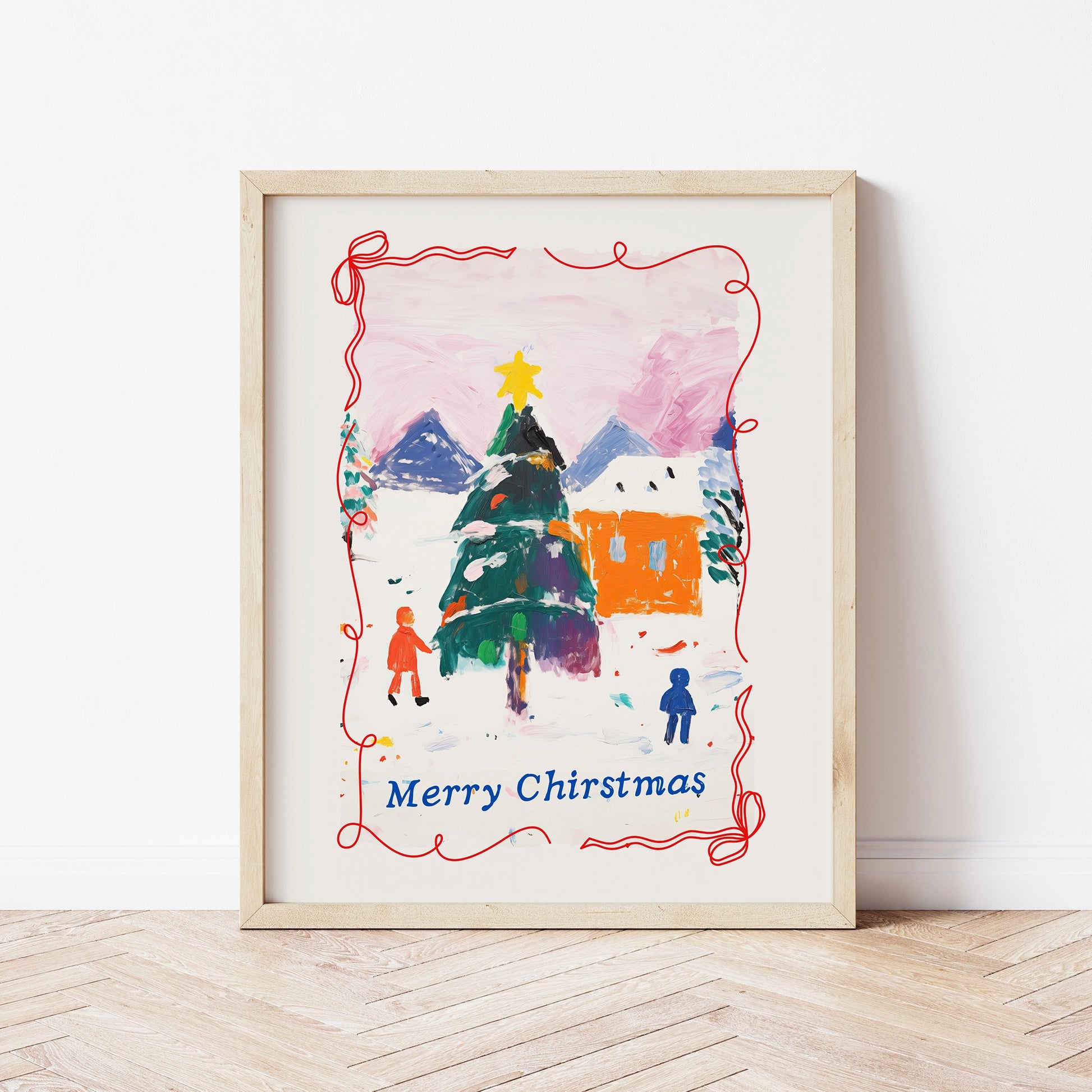 Merry Christmas tree art print – festive holiday wall decor digital download