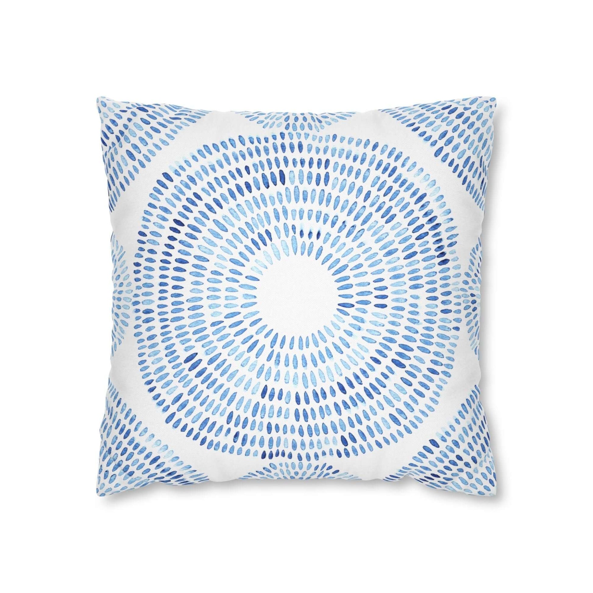 blue watercolor design detail on pillow cover — nature-inspired summer accent