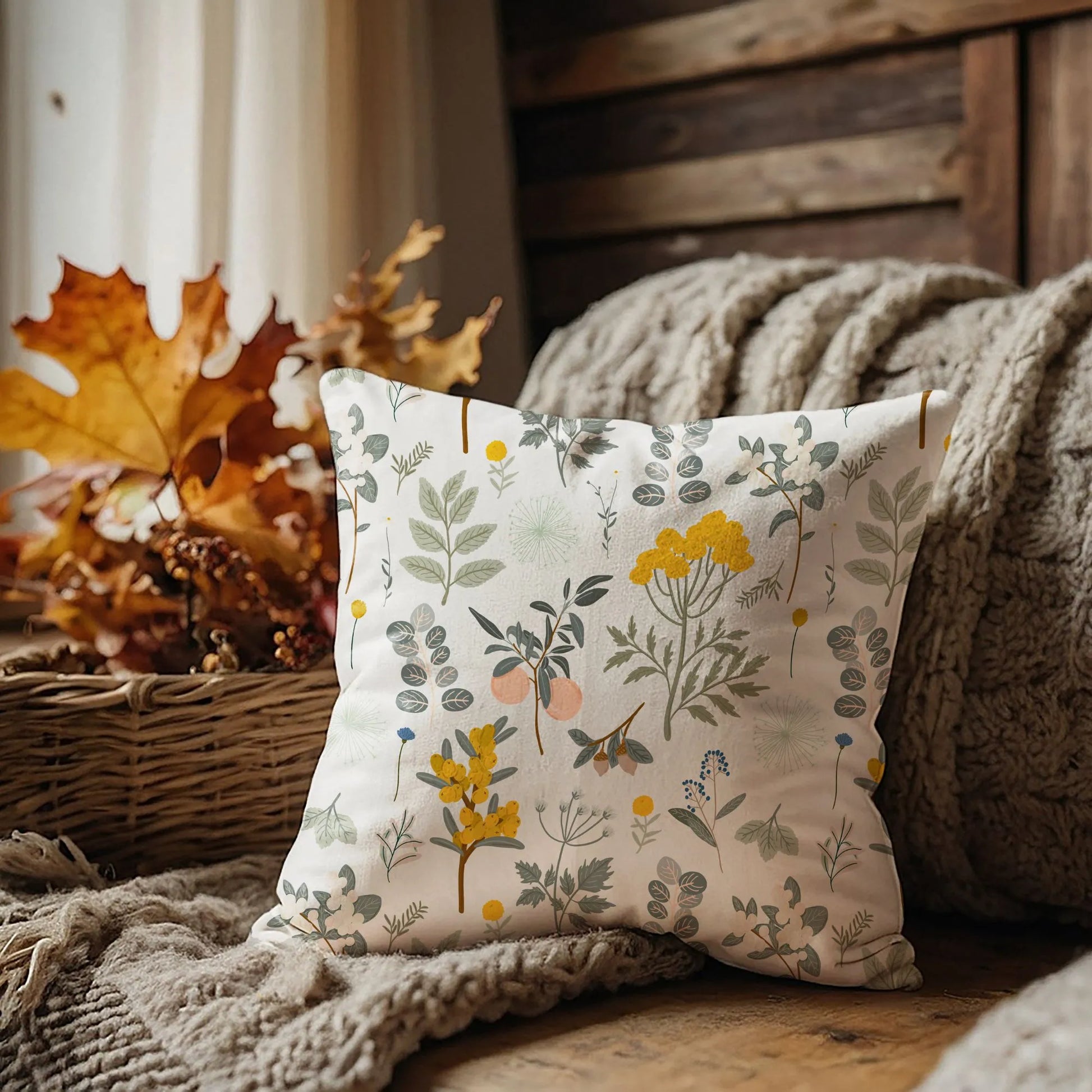 fall decoration with Autumn botanical PILLOW from Blue Water Songs 