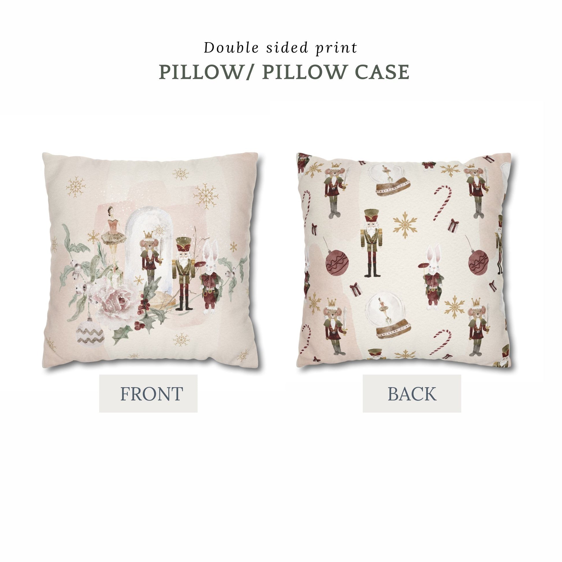 front and back sides of Watercolor Nutcracker PILLOW from Blue Water Songs 