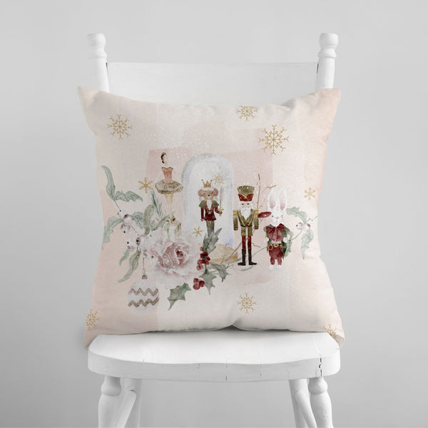 Watercolor Nutcracker PILLOW from Blue Water Songs sitting on white chair