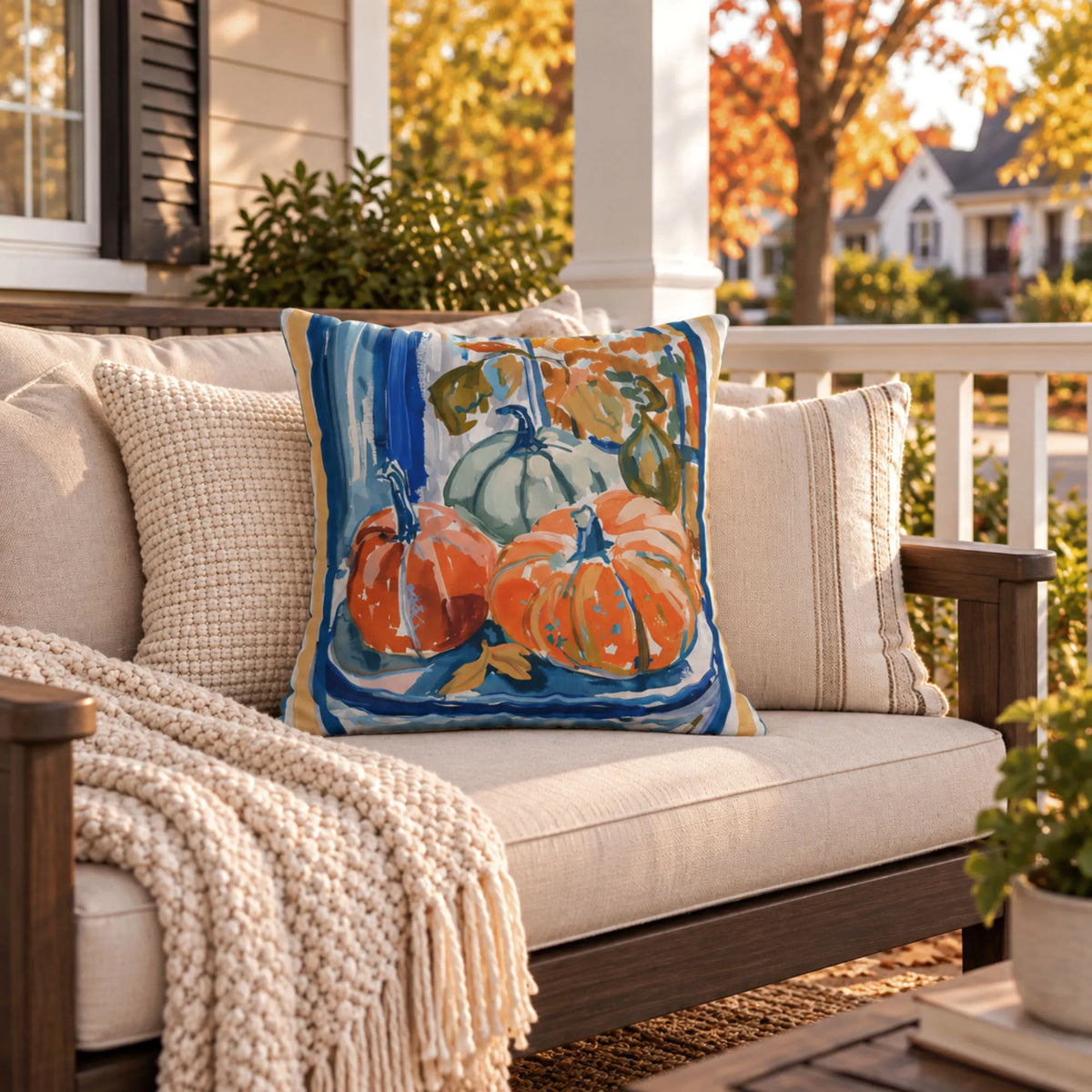 Blue and Orange Pumpkin OUTDOOR PILLOW | AUTUMN26PLW18