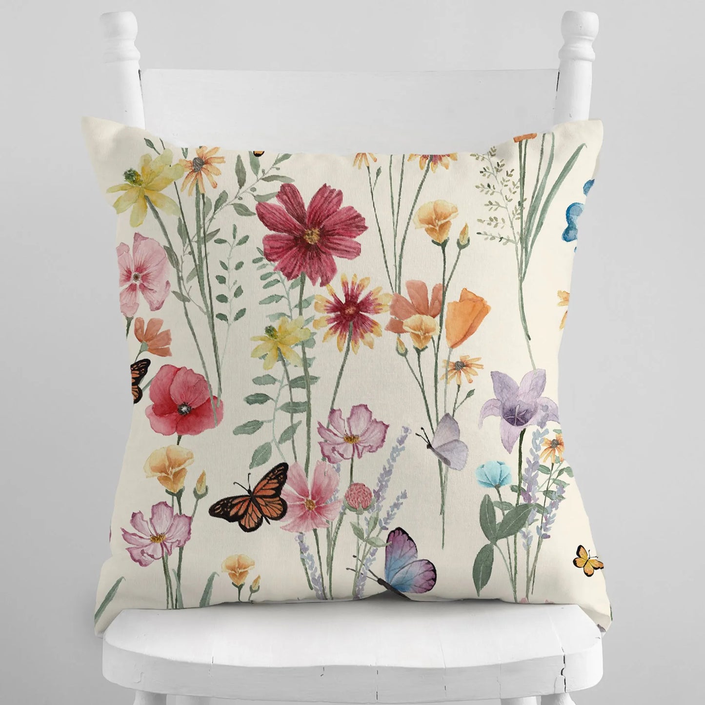 Aquarelle Fleurs sauvages colorées OREILLER ET COUVERTURE | DÉCO PRINTEMPS ÉTÉ