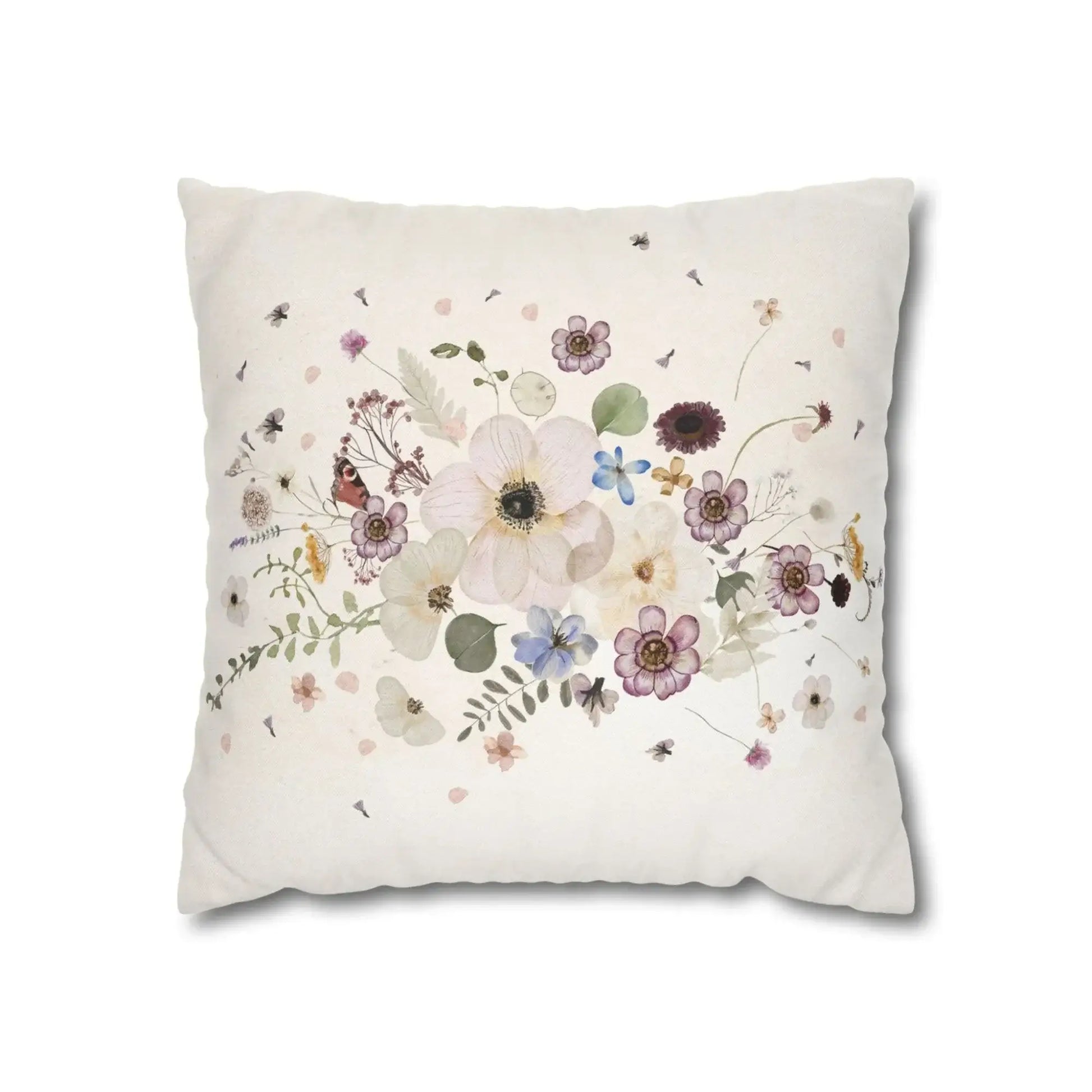 Pressed Flowers spring PILLOW with delicate watercolor florals, perfect for adding spring charm to any space.