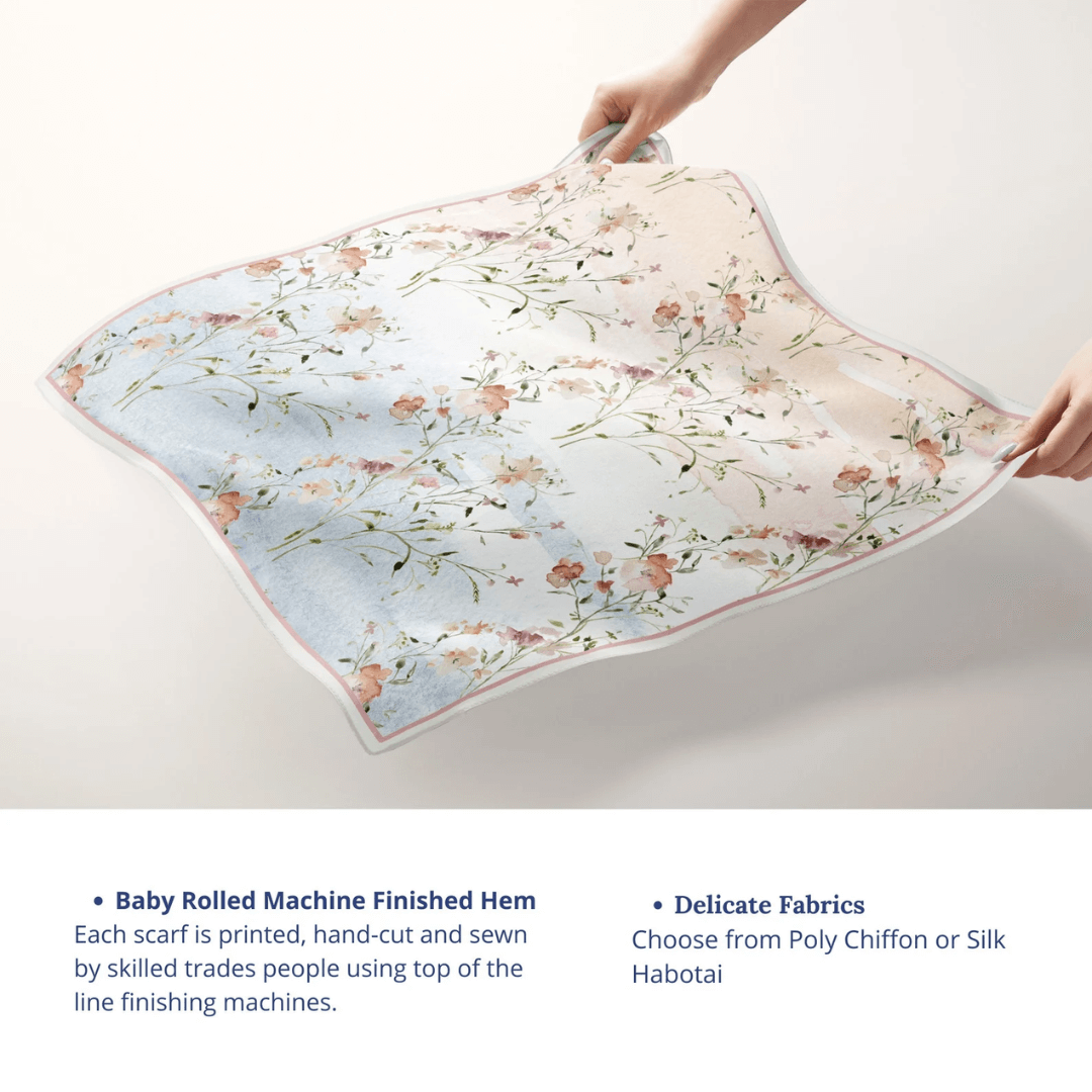 Foulard en soie de fleurs sauvages aquarelle rose