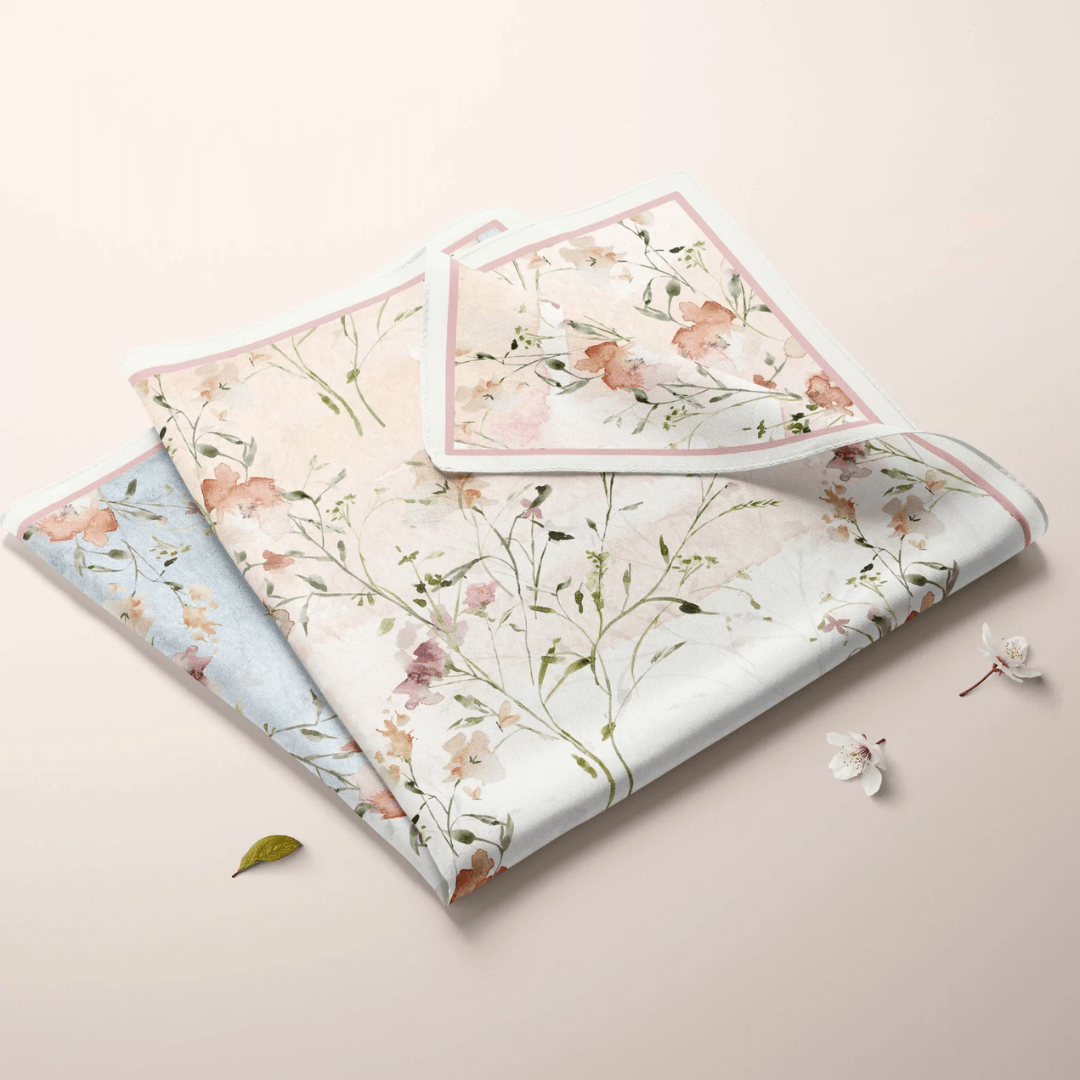 Pink watercolor wildflowers silk scarf from Blue Water Songs