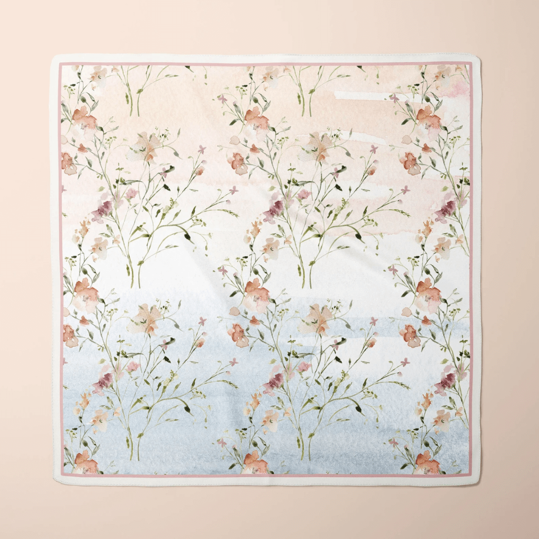 Pink watercolor wildflowers silk scarf from Blue Water Songs