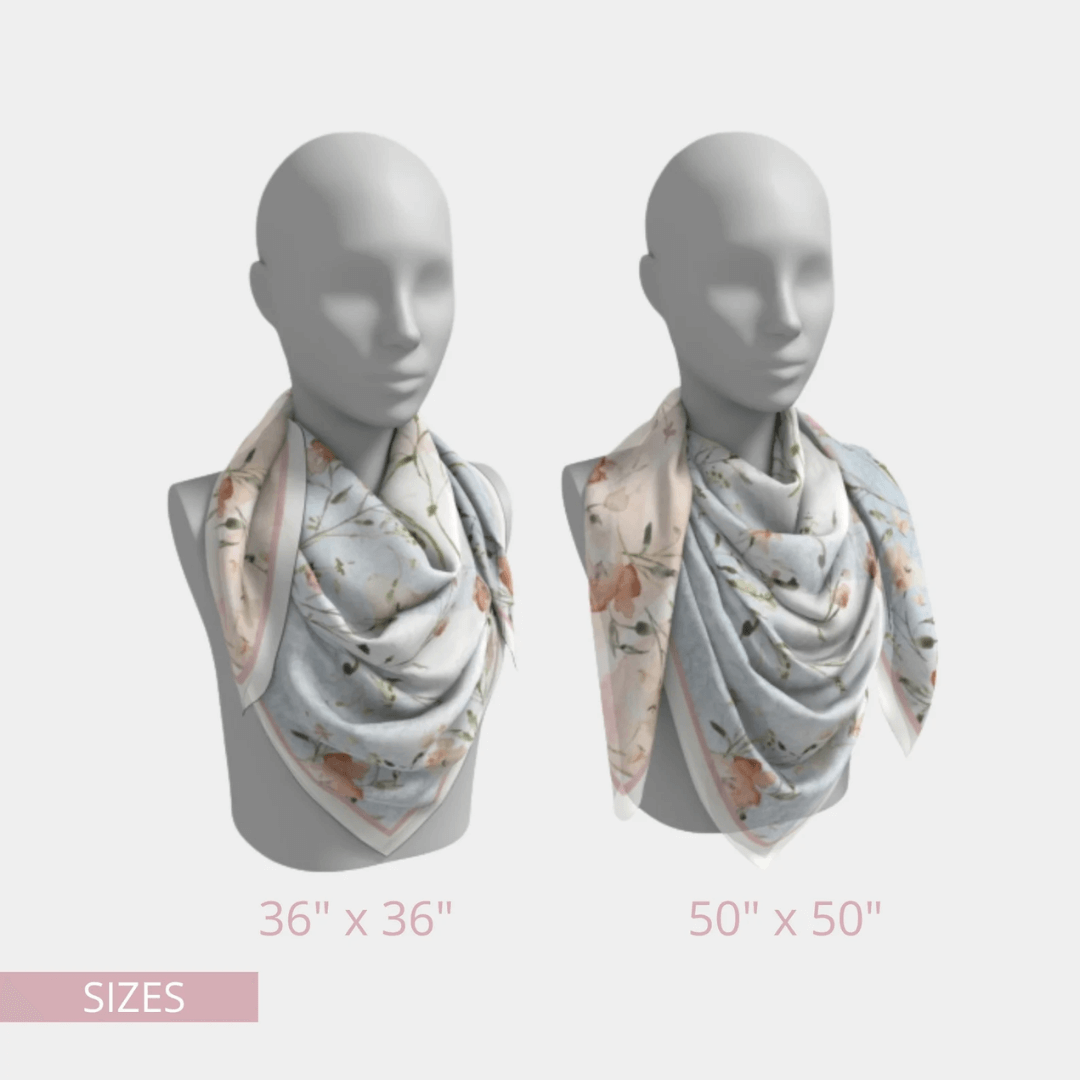 Foulard en soie de fleurs sauvages aquarelle rose