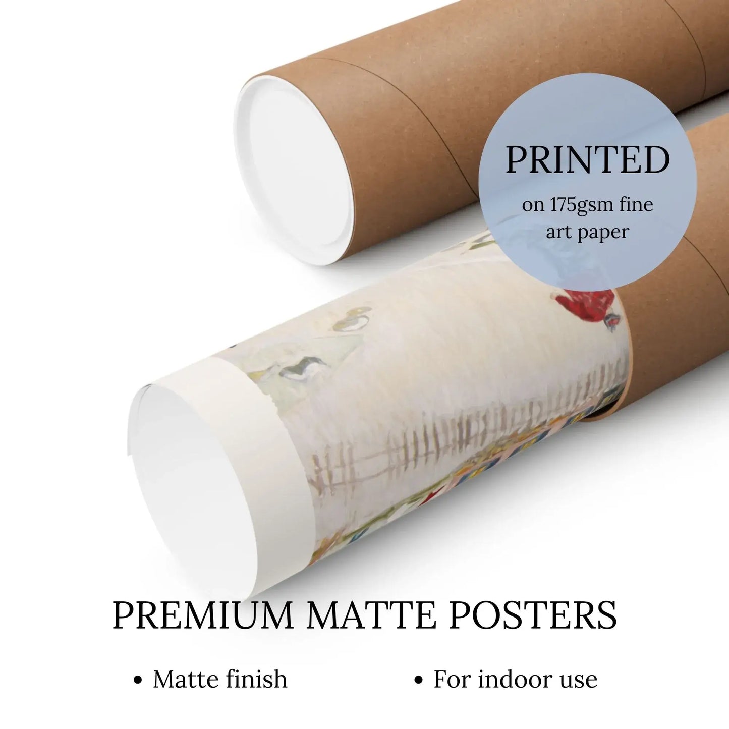 Love Home Christmas print rolled in premium matte poster tubes showcasing a matte finish for indoor use.
