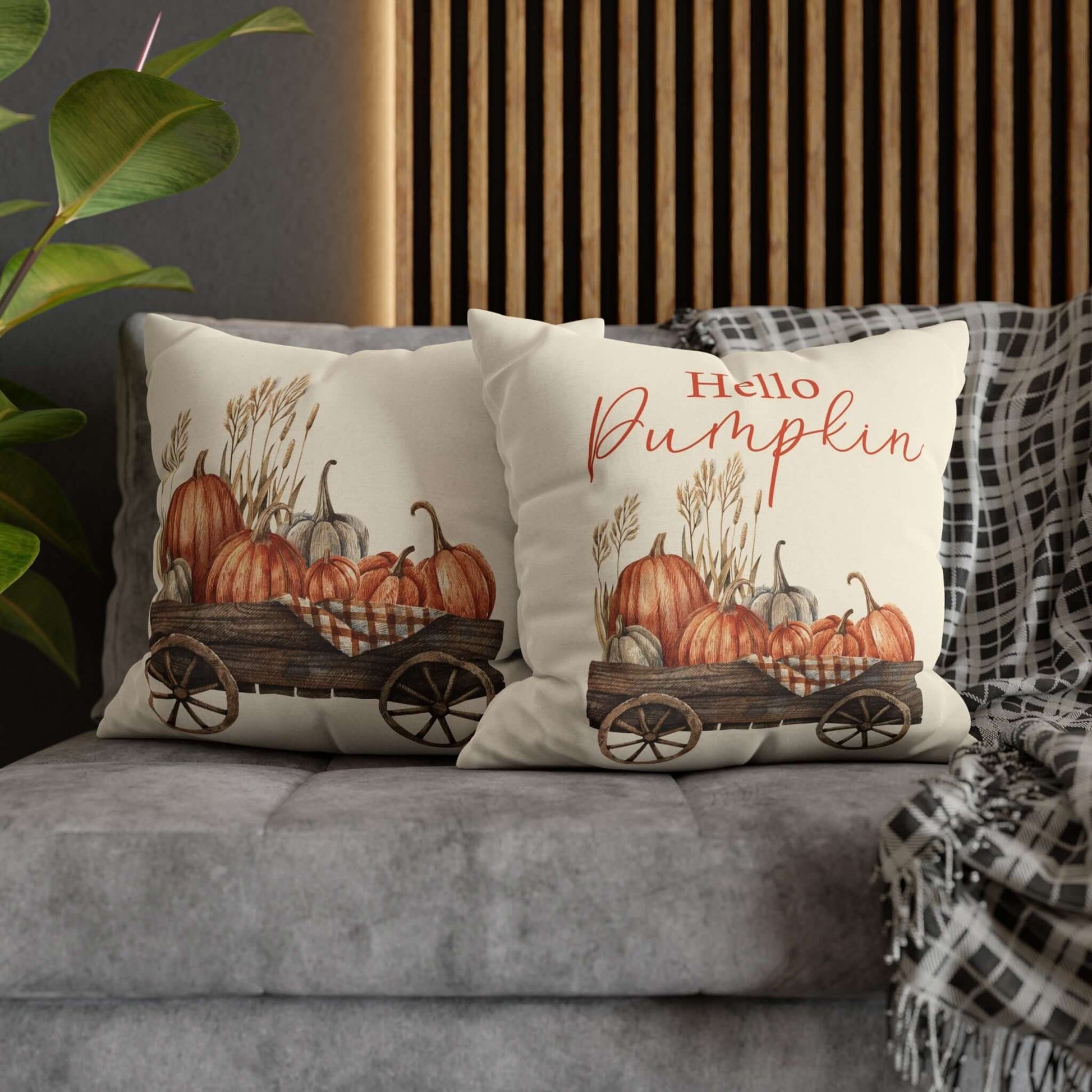 Cozy pumpkin pillow cover with a rustic pumpkin design, perfect for farmhouse fall decor.