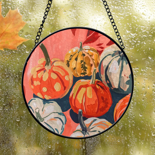 Autumn Pumpkins Printed Glass Art | Window Hanging