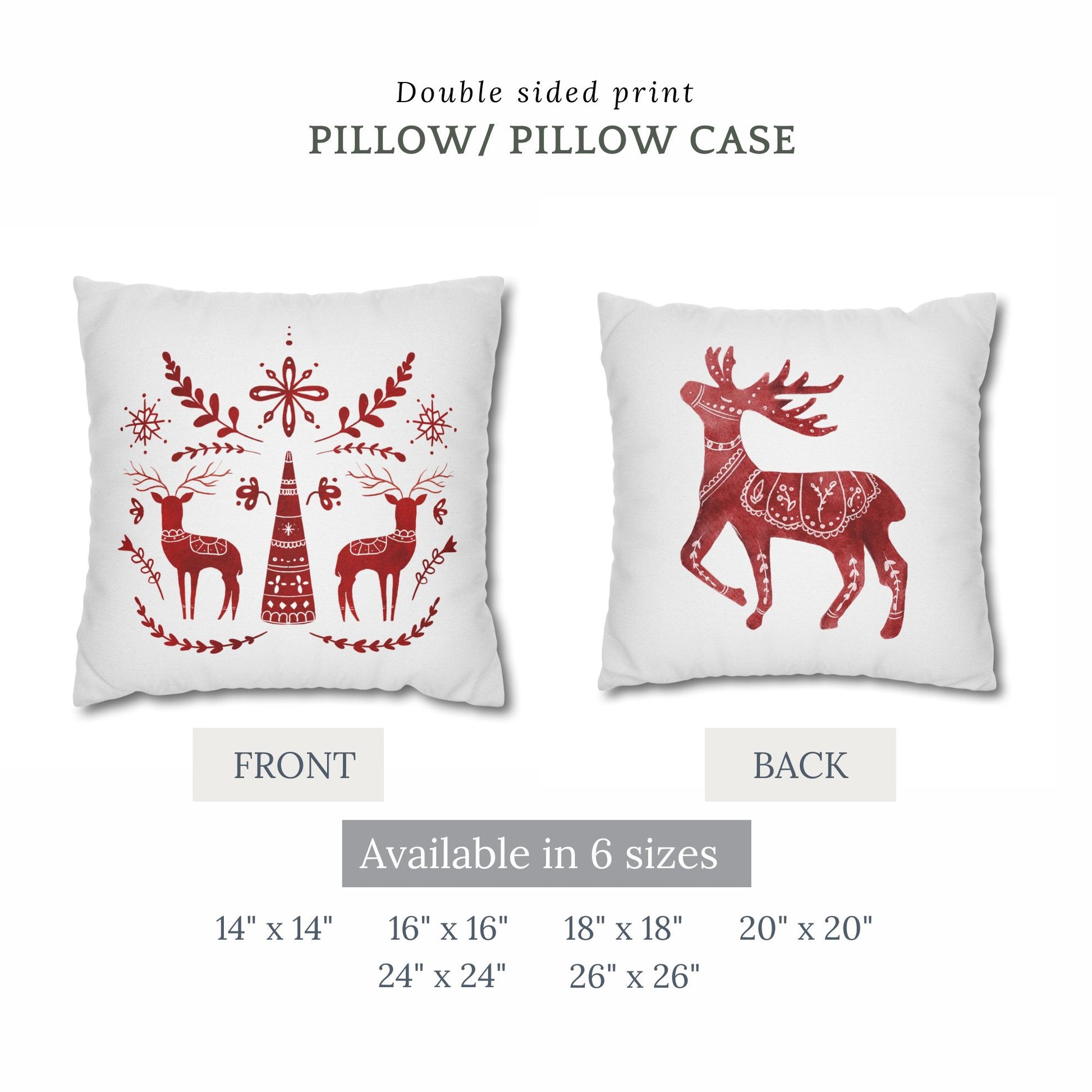 front and back sides of Red Deer Nordic Christmas PILLOW from Blue Water Songs