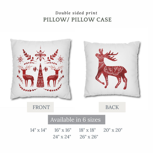 front and back sides of Red Deer Nordic Christmas PILLOW from Blue Water Songs