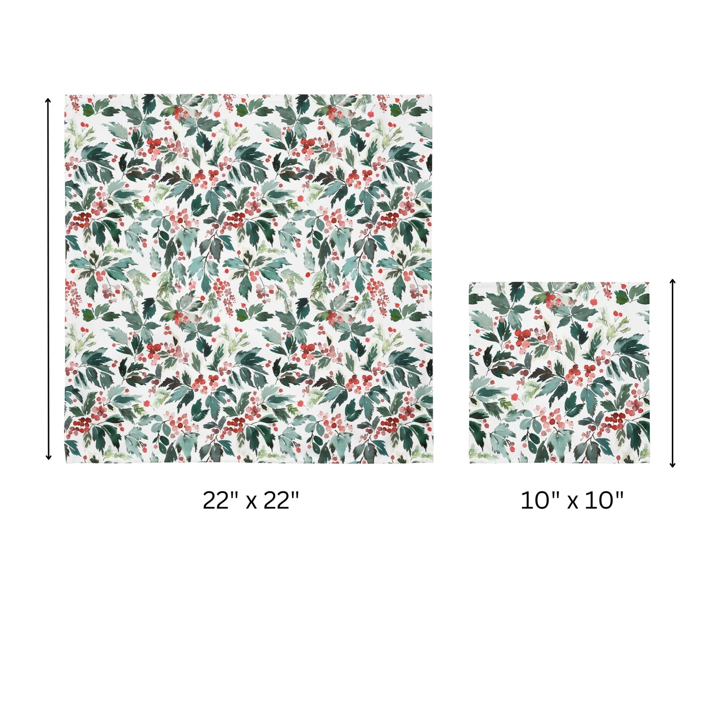 Watercolor Red Holly and Green Leaves Cloth Napkins | WINTER24NAN04