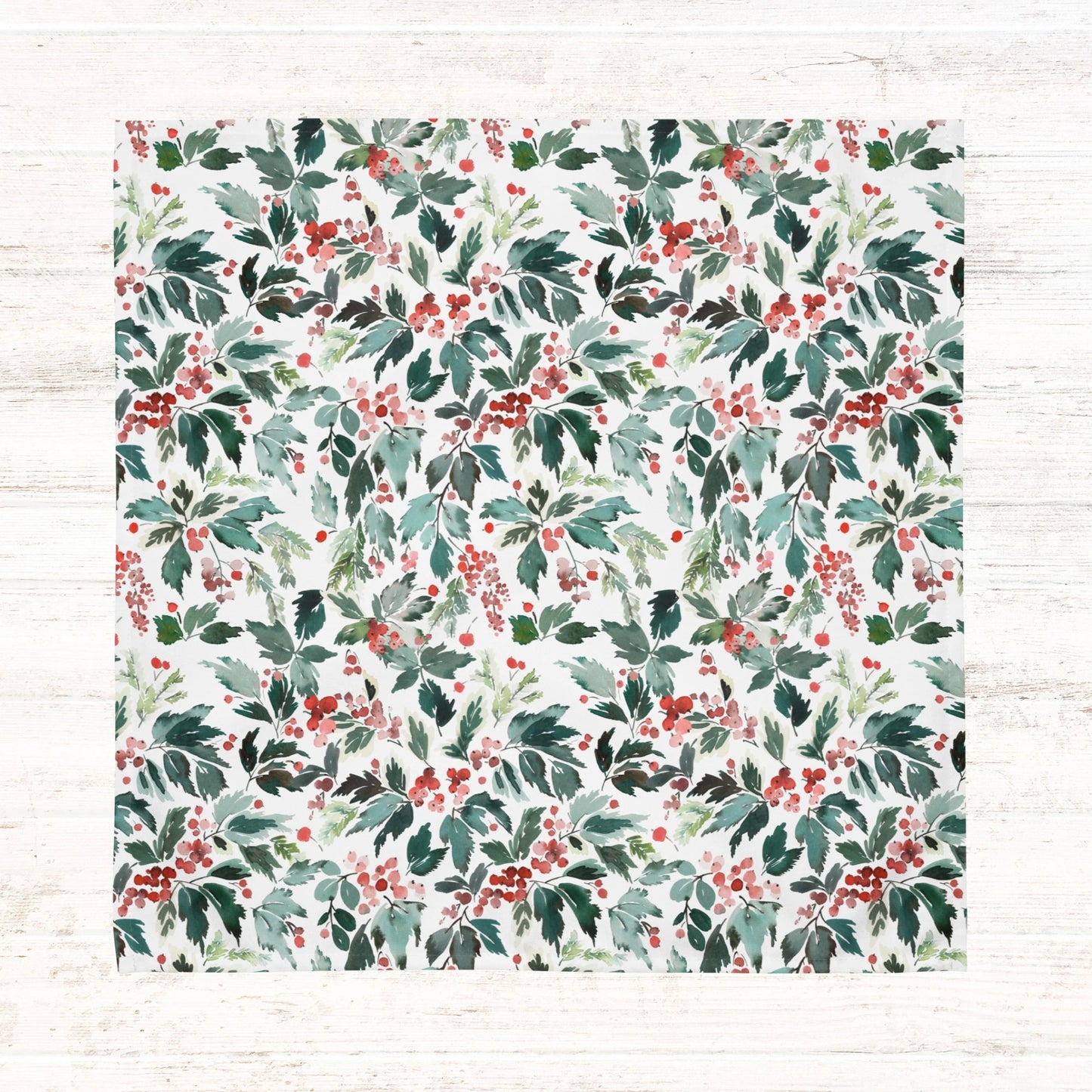 Watercolor Red Holly and Green Leaves Cloth Napkins | WINTER24NAN04