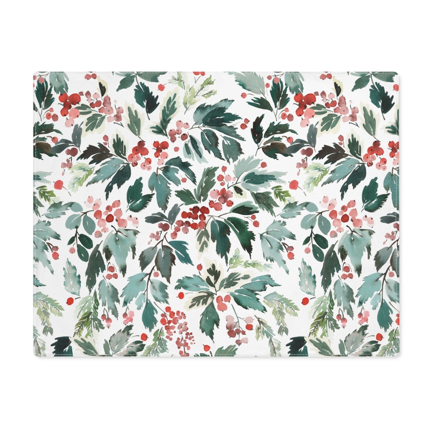 Watercolor Red Holly and Green Leaves Placemats | WINTER24PLT07