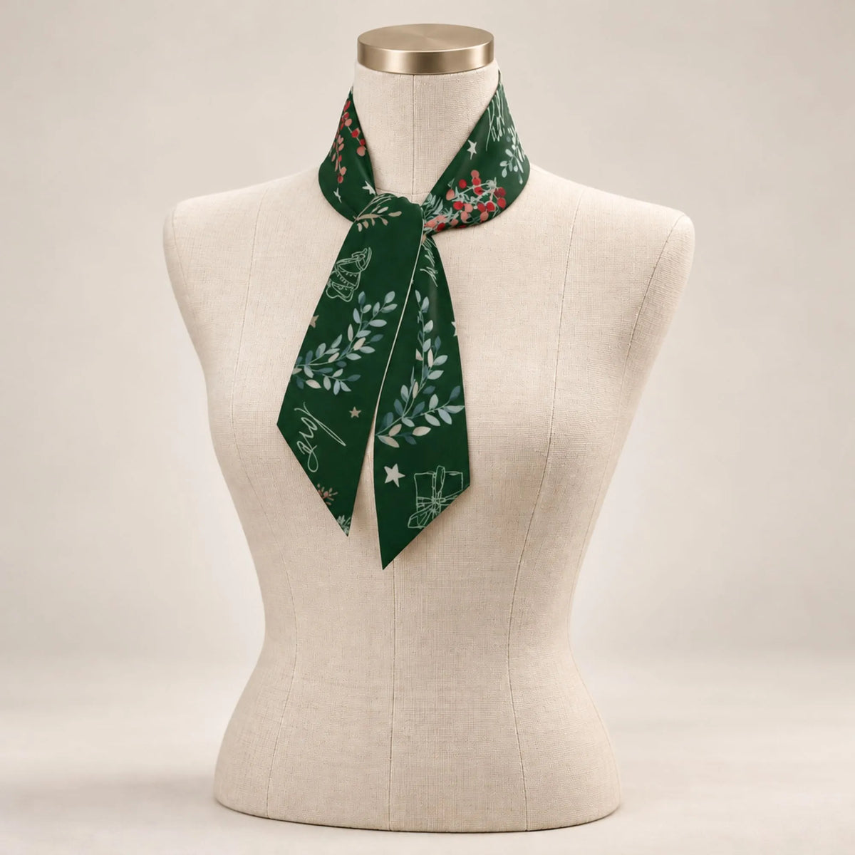 Winter Botanical Silk Ribbon Scarf  – Personalized Christmas Gift