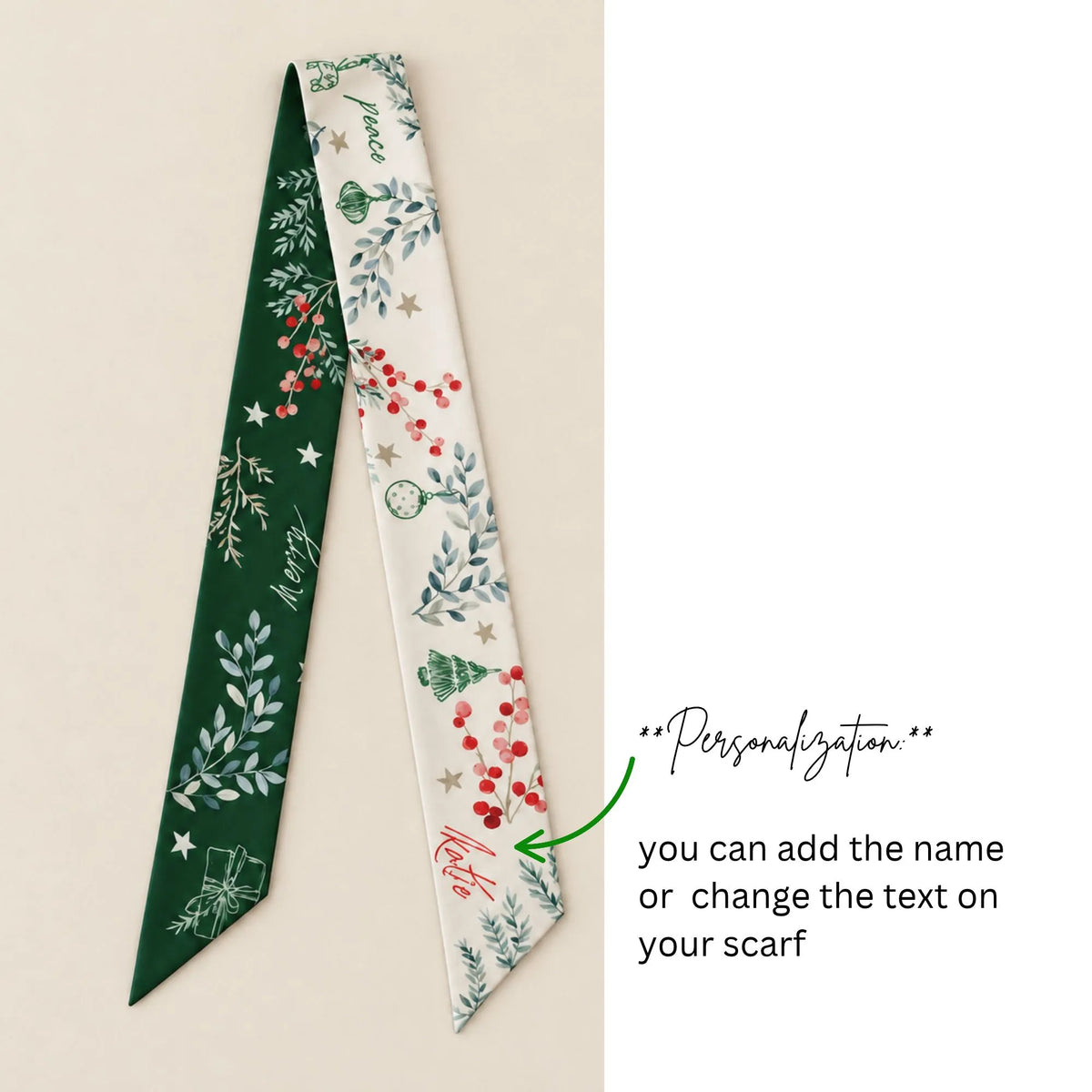 Winter Botanical Silk Ribbon Scarf  – Personalized Christmas Gift