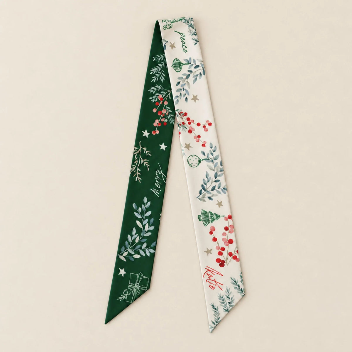 Winter Botanical Silk Ribbon Scarf  – Personalized Christmas Gift