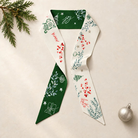 Winter Botanical Silk Ribbon Scarf  – Personalized Christmas Gift