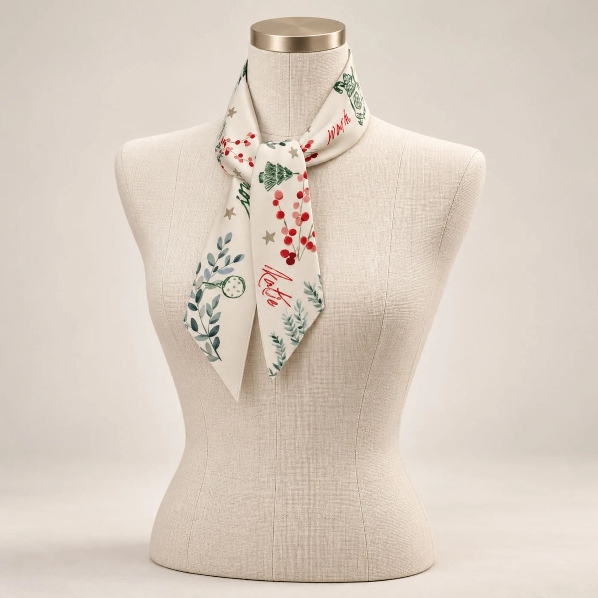 Winter Botanical Silk Ribbon Scarf  – Personalized Christmas Gift