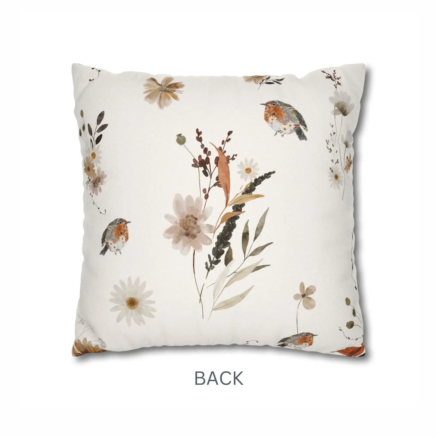 Robin Bird Fall Pillow Cover with floral and bird design on a white background