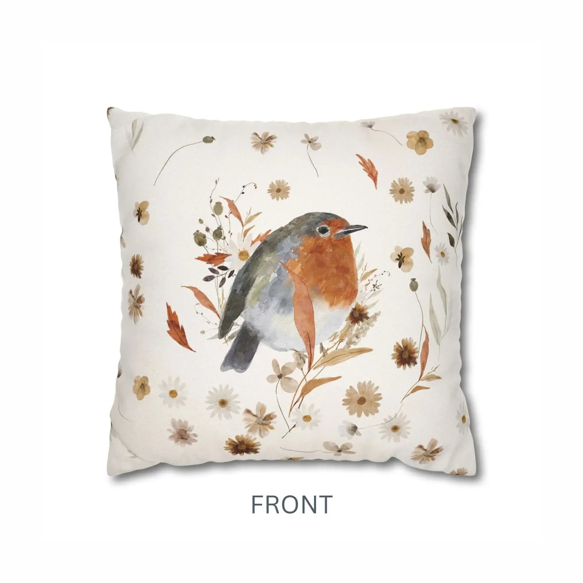 Front view of Robin Bird Fall Pillow Cover