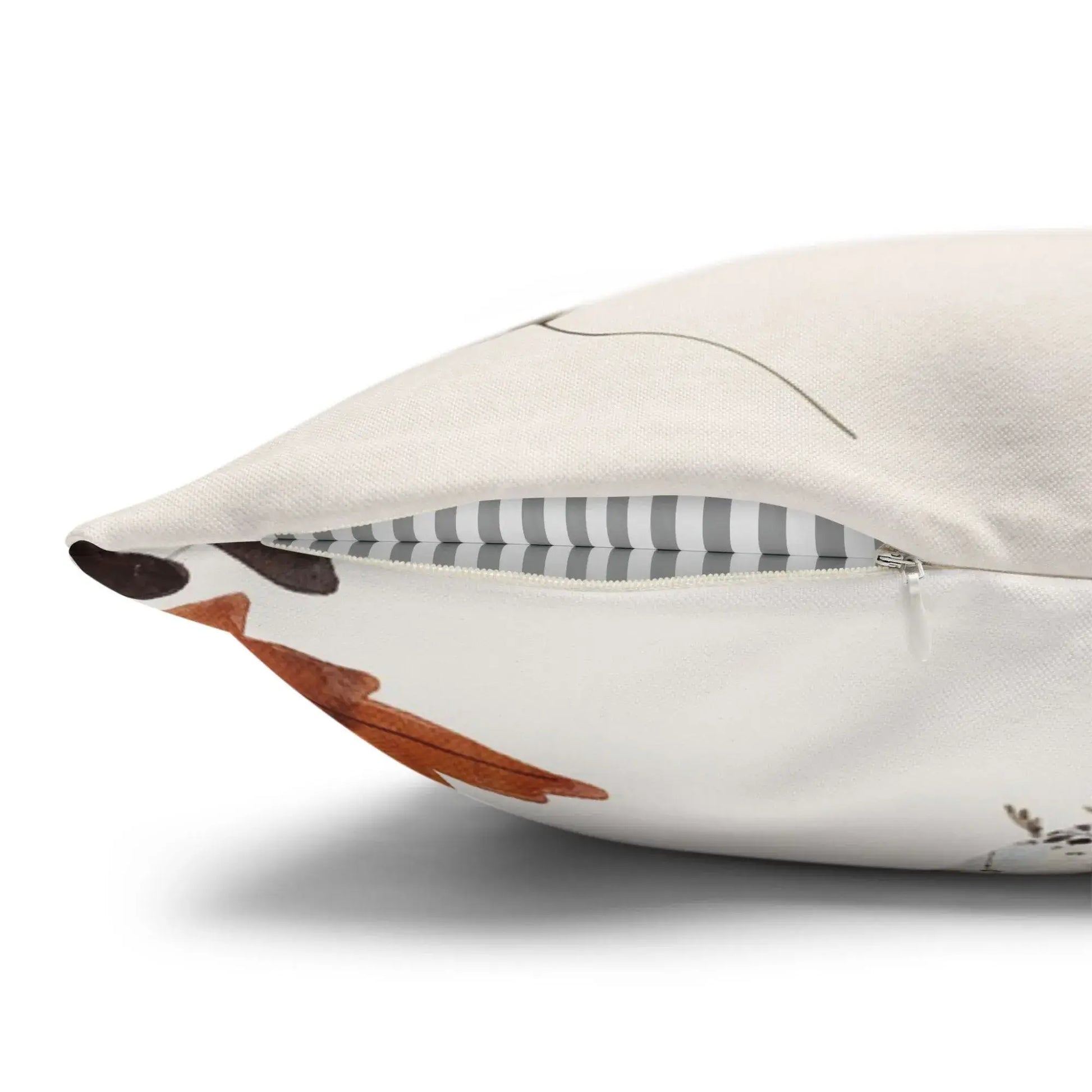 Close-up of Robin Bird Fall Pillow Cover zipper – autumn wildflower cushion case with hidden closure