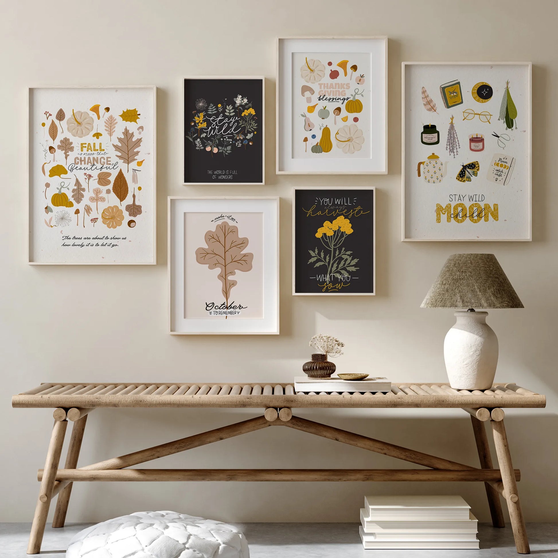 autumn vibe with Set of 6 Autumn Botanical Posters from Blue Water Songs