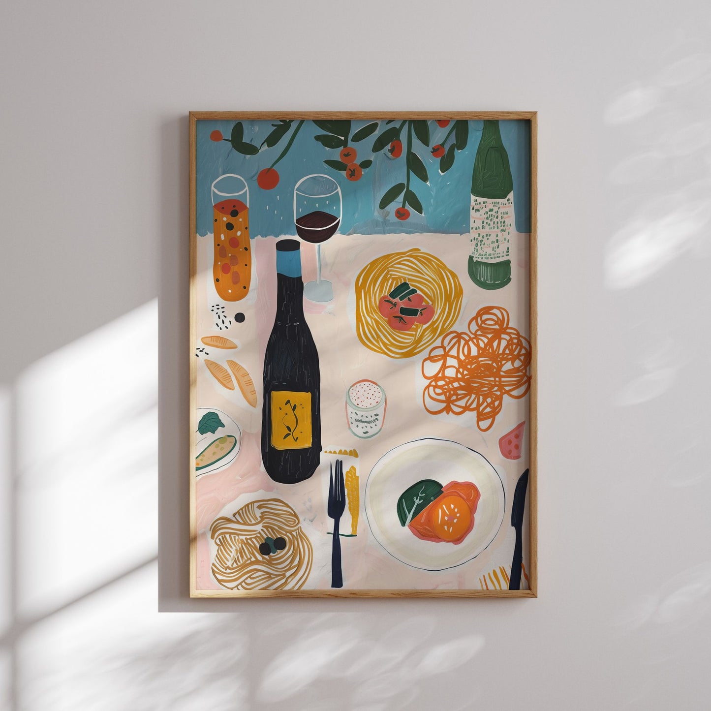 eclectic food poster hanging on white wall