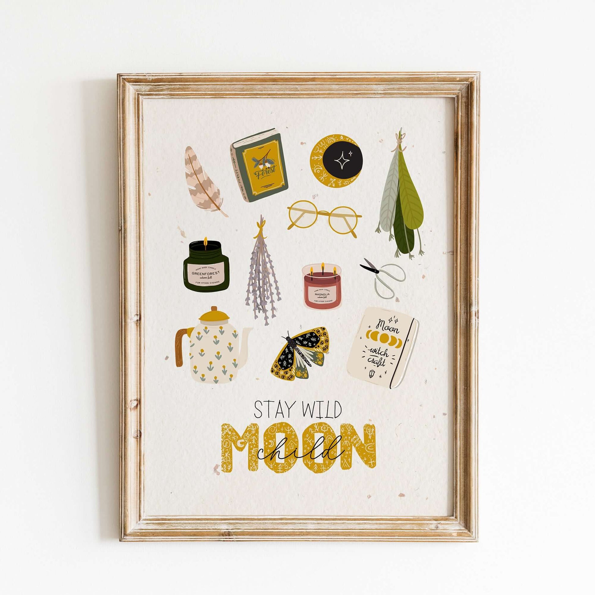 Set of 6 Autumn Print Arts- 'Stay wild moon child" botanical witch poster for Halloween decoration