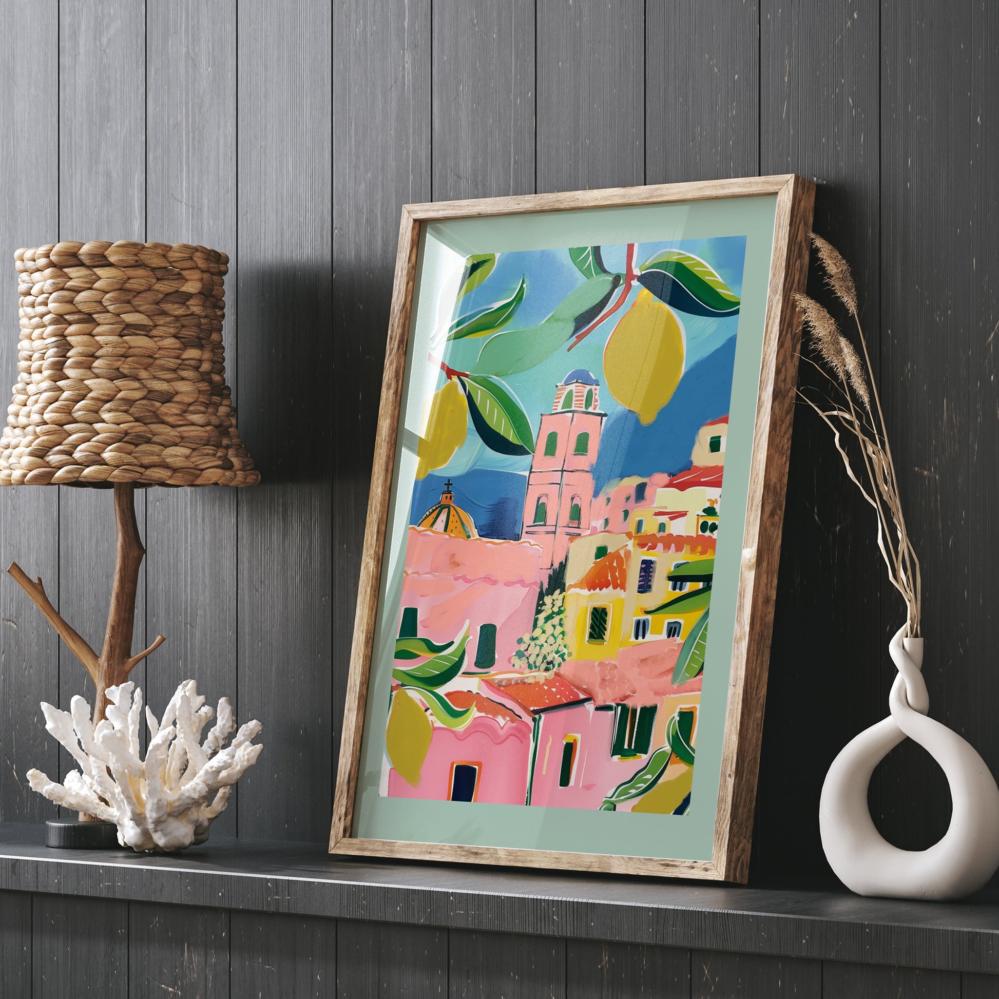 Italy summer Pink Green Art Print - DIGITAL DOWNLOAD