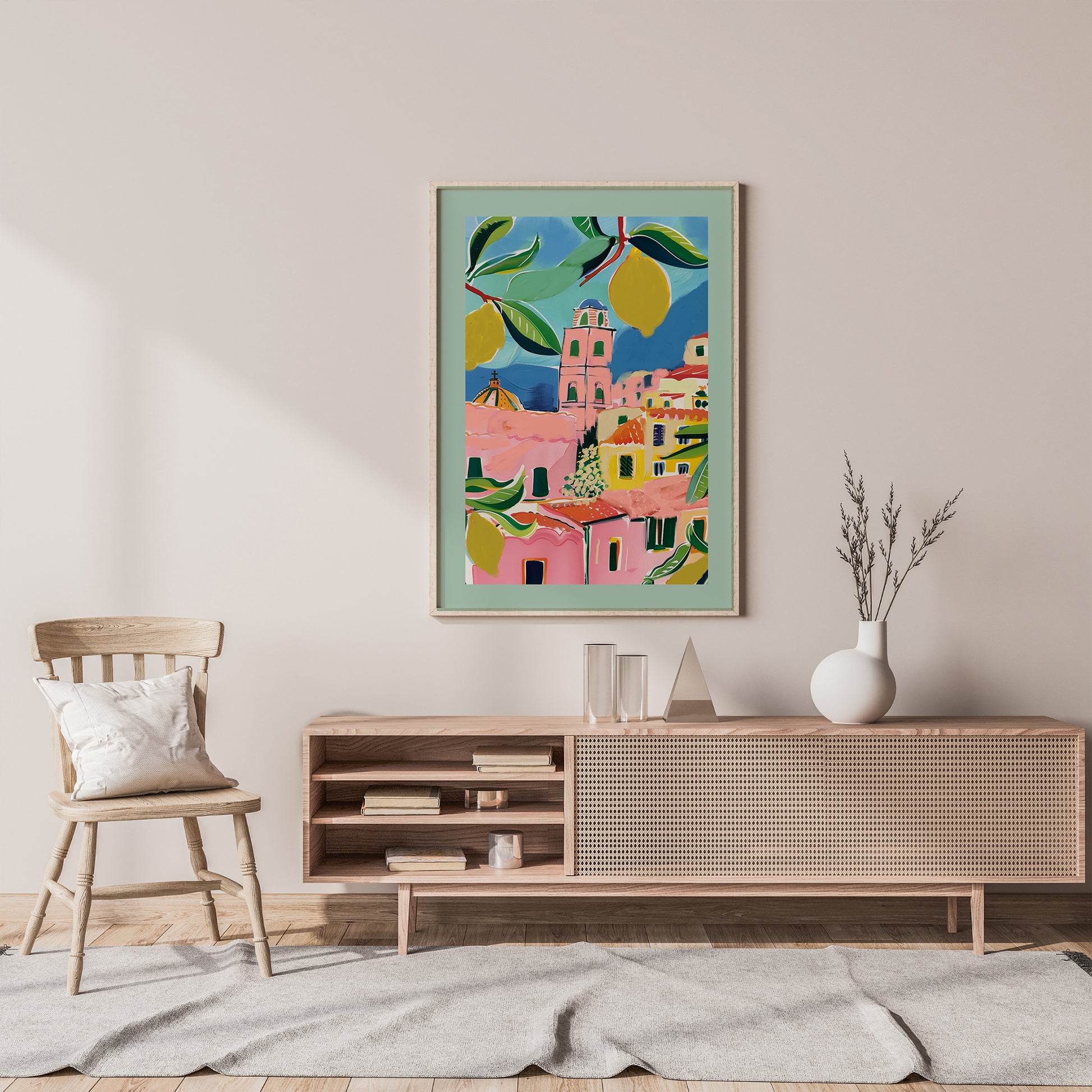 Italy summer Pink Green Art Print - DIGITAL DOWNLOAD