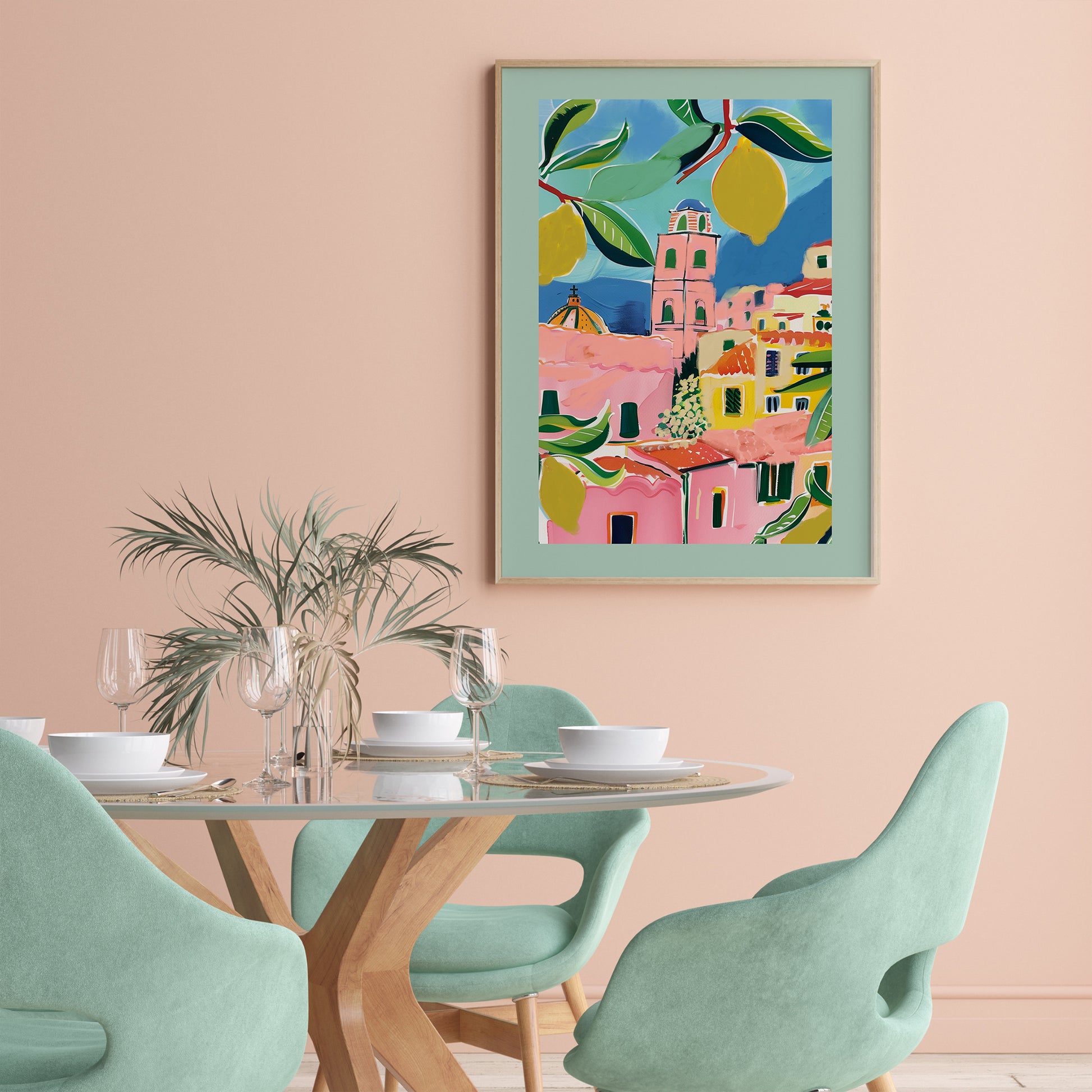 Italy summer Pink Green Art Print - DIGITAL DOWNLOAD