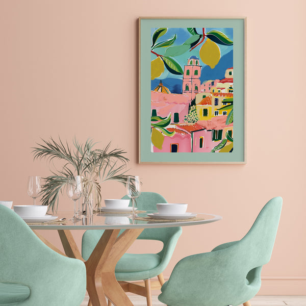 Italy summer Pink Green Art Print - DIGITAL DOWNLOAD