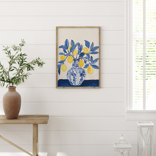 Blue Summer Lemon Poster Print Art - DIGITAL DOWNLOAD