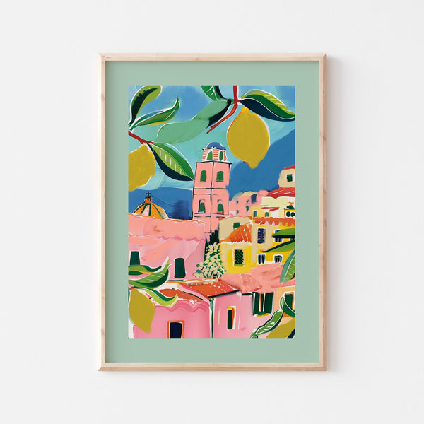 Italy summer Pink Green Art Print - DIGITAL DOWNLOAD