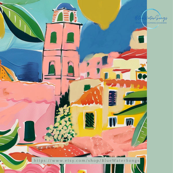 Italy summer Pink Green Art Print - DIGITAL DOWNLOAD