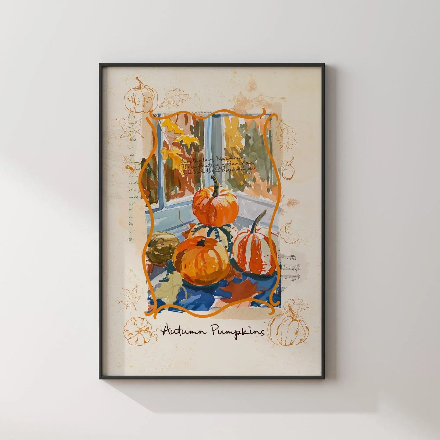 Autumn pumpkins Thanksgiving wall art poster for seasonal home decor