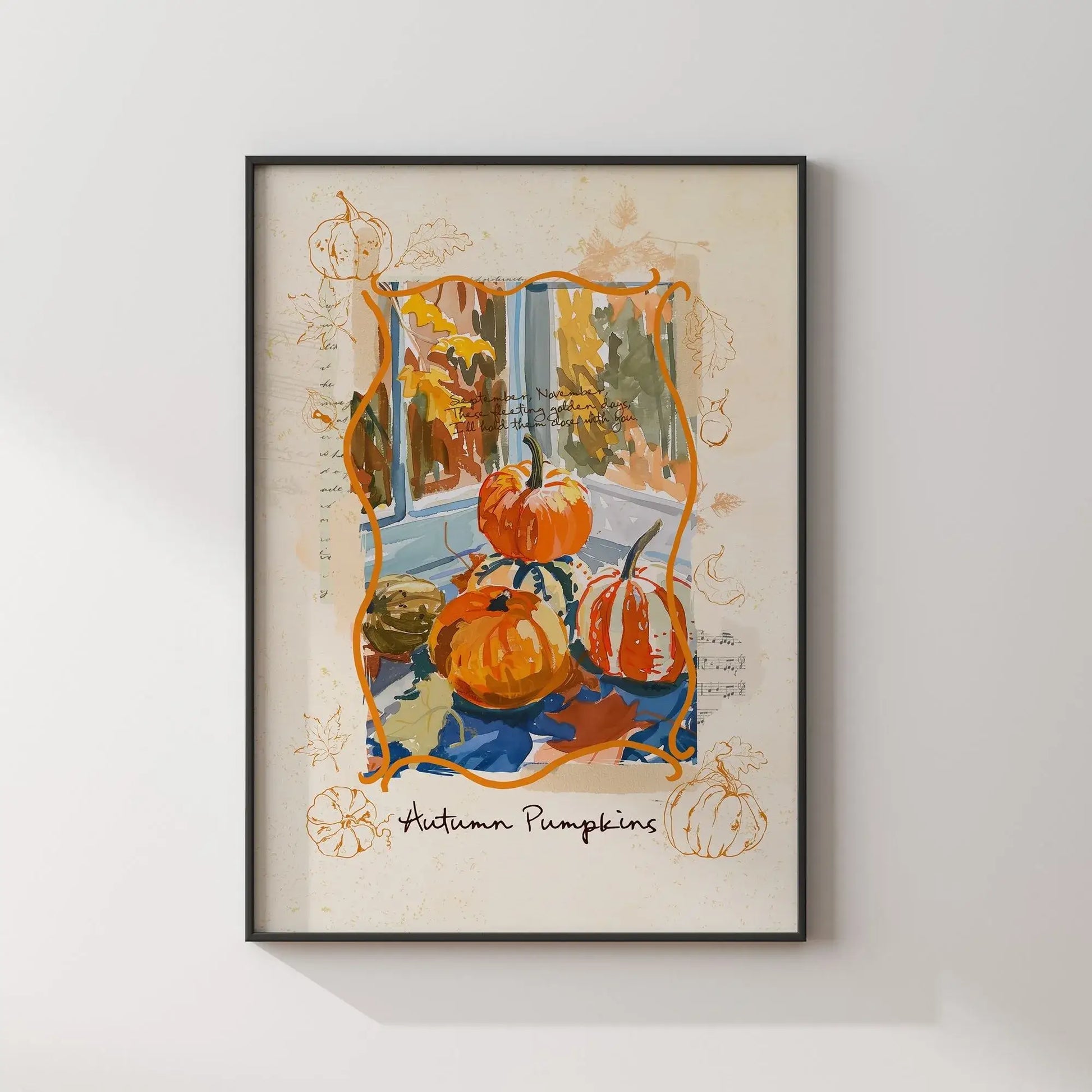 Autumn pumpkins Thanksgiving wall art poster for seasonal home decor