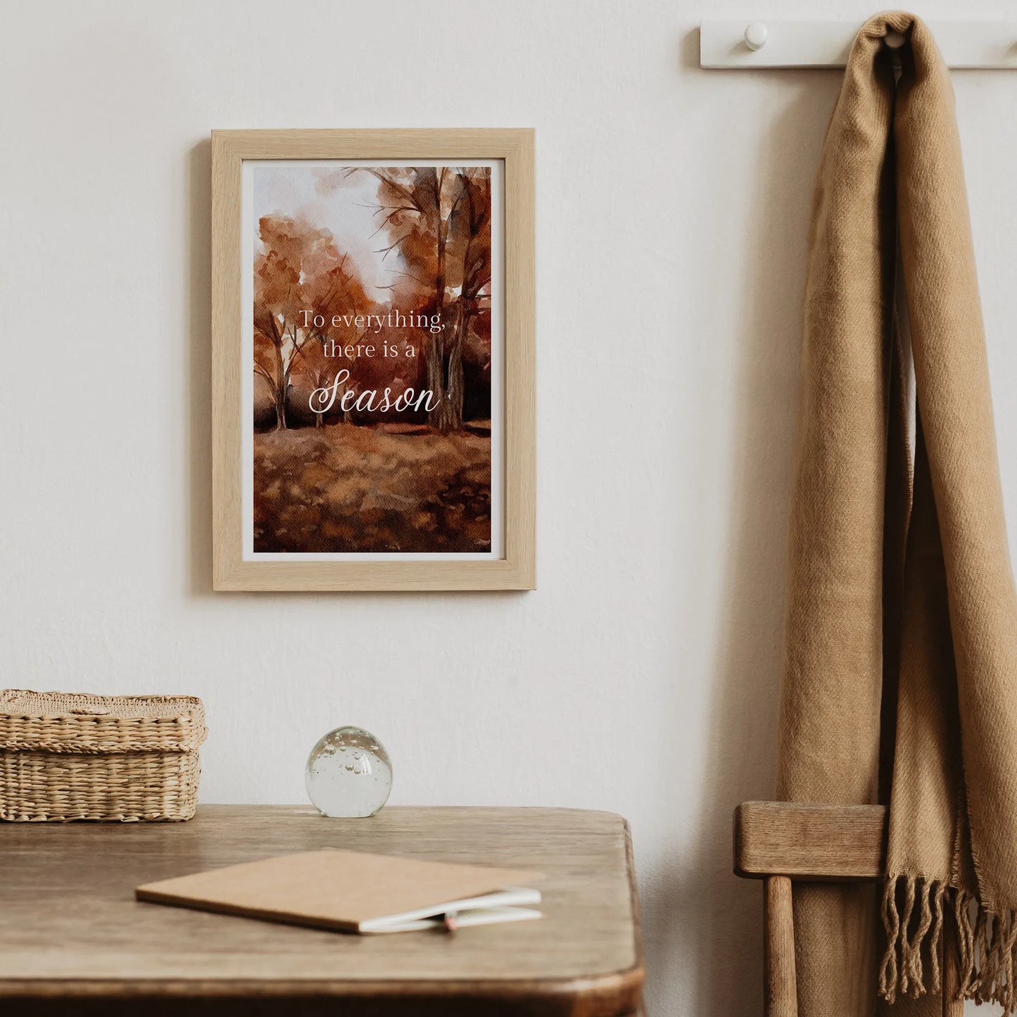 To Everything There Is a Season Art Print framed on wall, autumn scripture digital download for cozy seasonal home decor